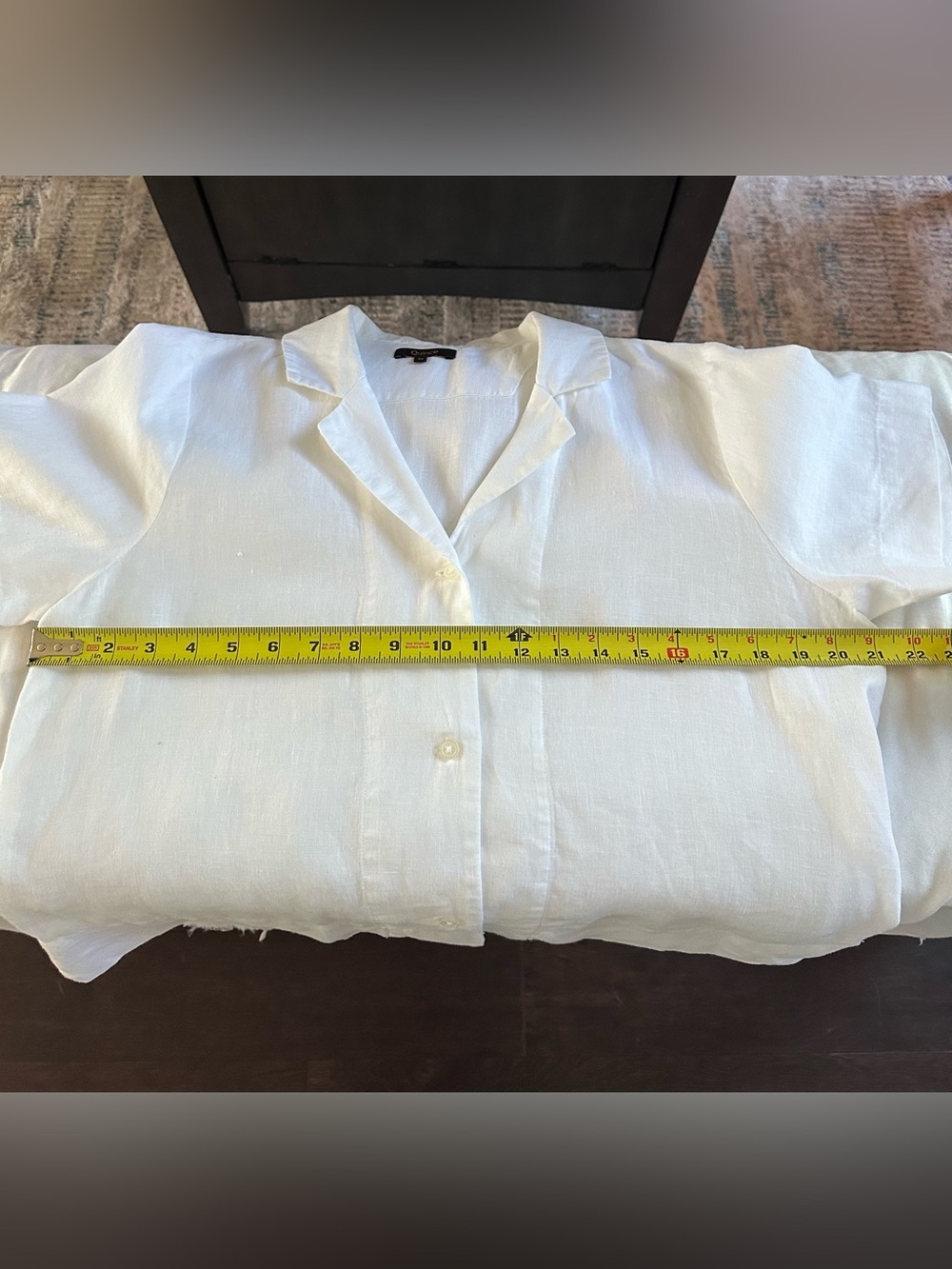 Quince 100% European Linen White Camp Collar Short Sleeve Button Front Shirt M - Picture 7 of 8
